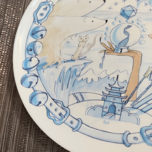Mystical Decorative Dinner Plate Blue Pencil Drawing Look Fairy Bear Sphere - Picture 5 of 7